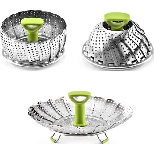 Folding Steamer Dish Cookware Steaming Food Basket Mesh Stainless Steamer Food Fruit Vegetable Vapor Cooker Stainless