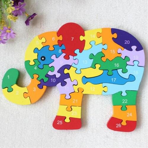Elephant Wooden Puzzle Cartoon Animals Letters Numbers Educational Early Learning Toys for Kids Children