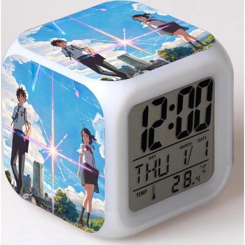 LED Alarm Clock Colorful Flash Night Light Anime Japan Manga Your Name Action Figures TV Figurine Toys for girls