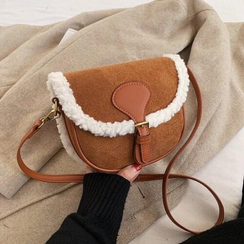 Vintage Brown Women Shoulder Bags Female Winter Plush Messenger Bag Sac Fashion Women Handbag High Quality New Flap Bag Designer