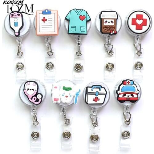 Retractable Hospital Nurse Badge Holder Reel Cartoon ID Card Holder Keychains 2021 New Design High Quality