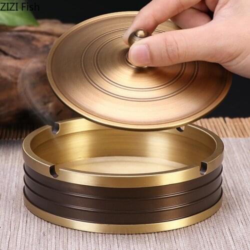 High Temperature Drop Resistant Copper Ashtray Golden Soot Container Office Desk Ash Storage Tray Box Creative Home Decor