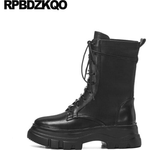 Lace Up Muffin Shoes Short Elevator Women Ankle Boots 2021 Round Toe Wedge High Heel Brand Platform Winter Black Fall Flatform