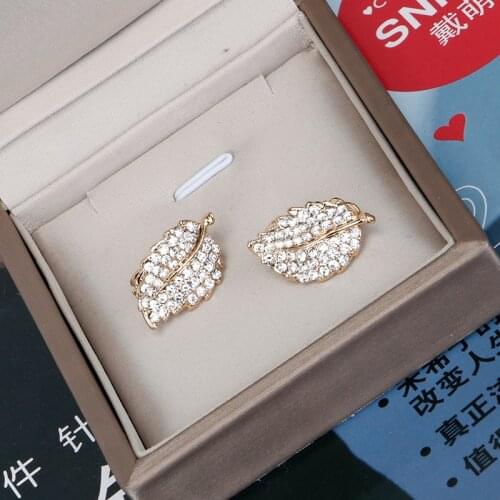 Gold Color Clip Earrings for Women Zirconia Leaves Crystal High Quality Electroplating Fashion New Korean Clip on Ear Jewelry