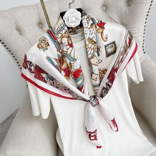 Women Silk Scarf Luxury Horse Print Brand Square Neck Scarves Lady Foulard Head Band Large Handkerchief 2021 Fashion