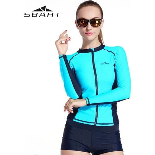 SBART Women Blue Long Sleeve Wetsuit For Underwater Beach Wet Suit Women Rash Guard Swimwear Wetsuits Women Surfing