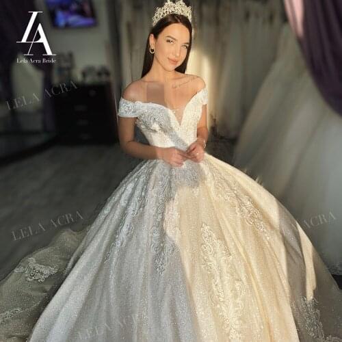 Glamorous Wedding Dress New Sweetheart Off Shoulder Lace up Ball Gown Bridal Princess LelaAcra LI13 Customized Vestido de novia