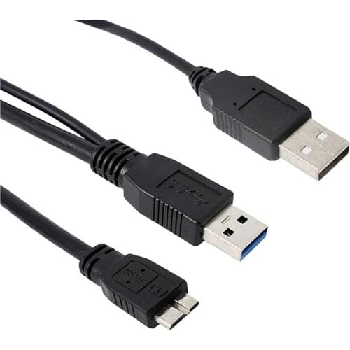 0.5m High Speed Dual USB 3.0 A Male to Micro B Y Cable Move Hard Disk Cable Black