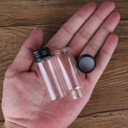 10pcs 14ml 22*60mm Glass Jars Message Bottles with Black Aluminum Lids Empty Glass Bottles Crafts Vials glass vessels