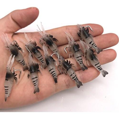 10 PC Luminous Shrimp Silicone Artificial Bait Simulation Soft Prawn With Hooks Carp Wobbler For Fishing Tackle/Lure/Accessories