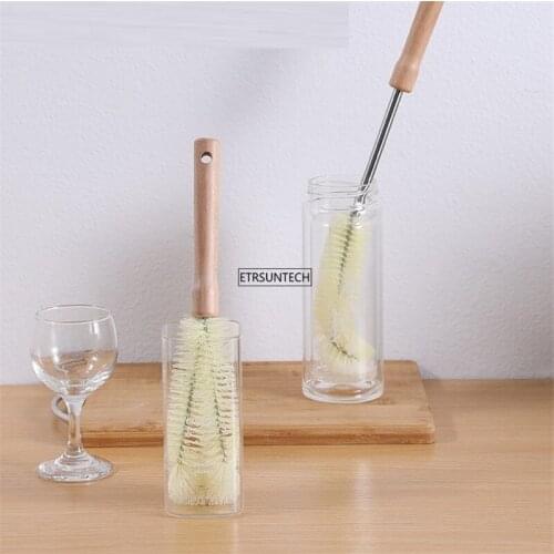 100PCS Long Handle Cup Brush Wood Straight Bottle Brush Clean Brush Wood Handle Hook Milk Bottle Mug
