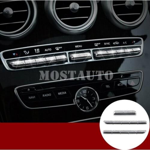 For Benz C Class W205 Rhinestone Style Center Console Control Button Trim Cover 2014-2018 11pcs Car Accessories Interior