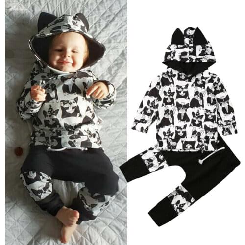 2pcs Kids Toddler Clothes Girls Hoodie Dog Print Tops Pants Tracksuit Outfits Set Lovely Autumn Clothing