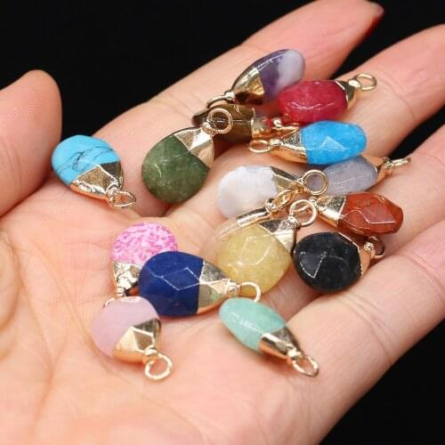 2Pcs Natural Stone Pendant Water Drop Amethysts Tiger Eye Crystal Charms for Fashion Jewelry Making DIY Earring Necklace Gifts