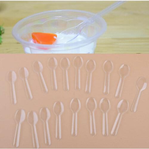 200pcs Mini Clear Tasting Spoons Disposable Plastic Party Dessert Ice Cream Yogurt Teaspoon Home Kitchen Supplies