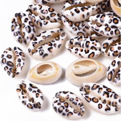 200pcs Leopard Print Natural Cowrie Shell Beads Multicolor Loose Spacer Shell Beads for Jewelry Diy Charm Bracelets Necklaces