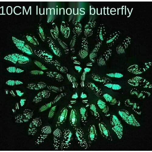 200pcs Luminous Butterfly Glow In The Dark Butterflies Fairy Wall Stickers Fridge Magnet Party Wedding Home Decorations 10cm