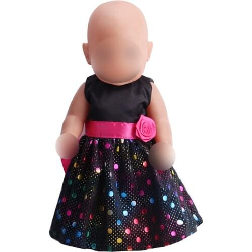 43 cm baby dolls Dress newborn Princess black sequined evening gown Baby toys skirt fit American 18 inch Girls doll f170