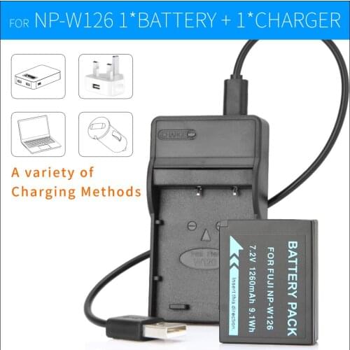 1x NP-W126 NP W126 Battery+Charger for Fujifilm HS30 HS33 HS50 HS30EXR HS33EXR X-E2 X-E1 X-A1 XE2 XE1 XA1 Interchangeable Lens
