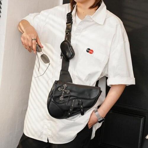 Annmouler Fashion Mens Handbag Saddle Purse Pu Leather Shoulder Bag Designer Crossbody Bag Cool Chest Bag