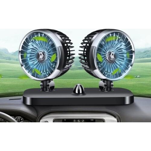 J60F 12V/24V Dual Head Auto Fan 2 Speed Powerful Dashboard Cooling Air Circulator Suitable for Vehicles