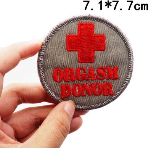 ORGASM DONOR Name Tag Iron on Hook Backing Embroidered Biker Motorcycle Patches for Vest Jeans Uniform
