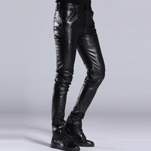Italian Design High Quality New Brand Mens Fashion Slim Fit Pu Leather Pants Punk Male Motorcycle Pants Trousers Size 27-36