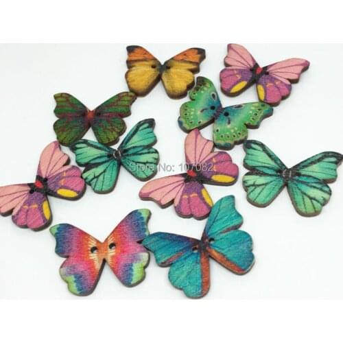 50pcs Butterfly Printed Wood Buttons 30x20mm 2 Holes Fancy DIY Button Embellishment Scrapbooking Cardmaking