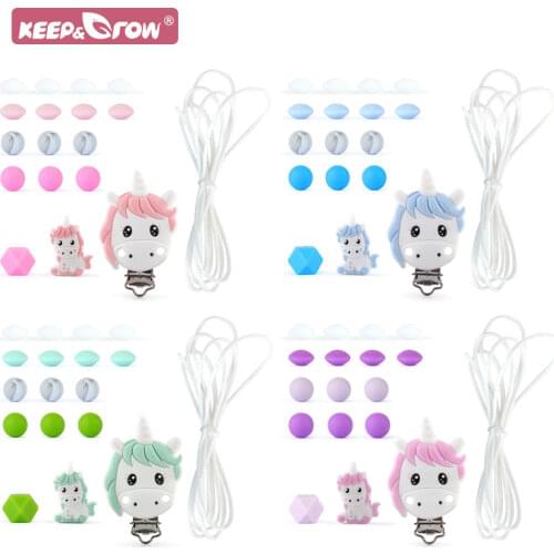 Baby Pacifier Chain Silicone Unicorn Cartoon DIY Pacifier Dummy Teether Holder Silicone Baby Teething Beads Birthday Shower Gift