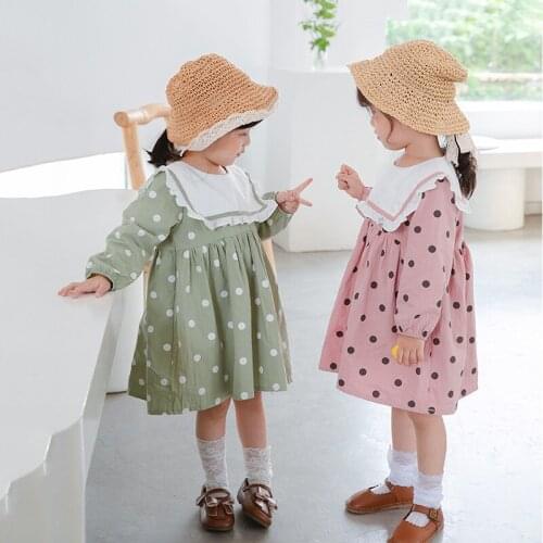 Baby Girls Dress Kids Long Sleeve Princess Dress Korean Cute Ruffle Dot Dress for Girl Kids Clothing Toddlers New Arrival Dress