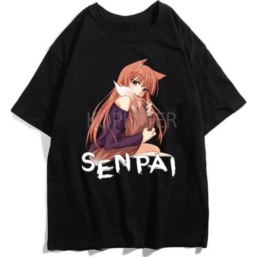 Spice and Wolf Holo Senpai Wolf Summer T-Shirt Men Women T Shirt Round Neck Tee Ulzzang Streetwear Harajuku Unisex Tops Tees
