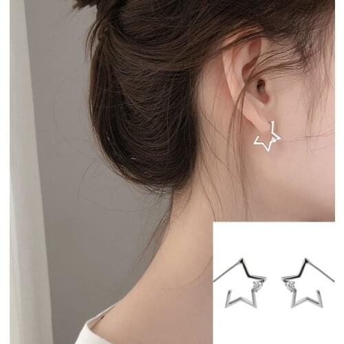 KISSLOVE New Small Hollow Star Earrings For Women Cute Fashion Star Pentagram Zircon Stud Earrings Minimalist Jewelry Oorbellen