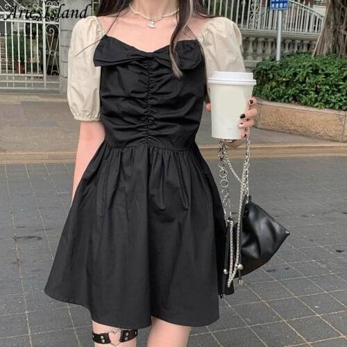 Summer dress Retro Pleated Harajuku Fashion Korean Casual Dresses for women Party Elegant Black New Plus size women clothing