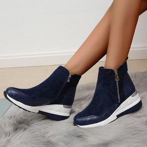 Fashion Big Size Warm Platform Boots Winter Plush Fur Chunky Ankle Boots Zipper Pu Leather Snow Shoes Thick Sole Ankle Boots