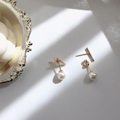 Fashion Vintage Gold Color Bride Earrings Luxury Round White Pearl Stud Earrings Geometry Crystal Stone Cross Earrings For Women