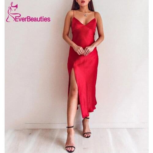 Vestido Madrinha Bridesmaid Dresses 2020 Spaghetti Straps Side Split Wedding Guest Dresses Tea-length Maxi Dresses