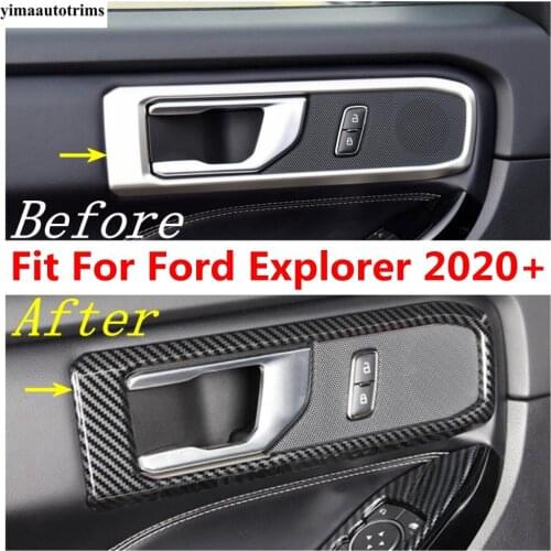 Fit For Ford Explorer 2020 2021 Inner Door Armrest Pull Doorknob Handle Bowl Frame Cover Trim ABS Carbon Fiber Look Accessories