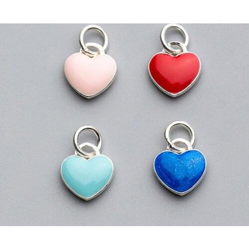 Trustdavis Real 925 Sterling Silver Sweet Love Colour Glaze Romantic Heart Charm Pendant Handmade DIY Accessories Wholesale DZ11