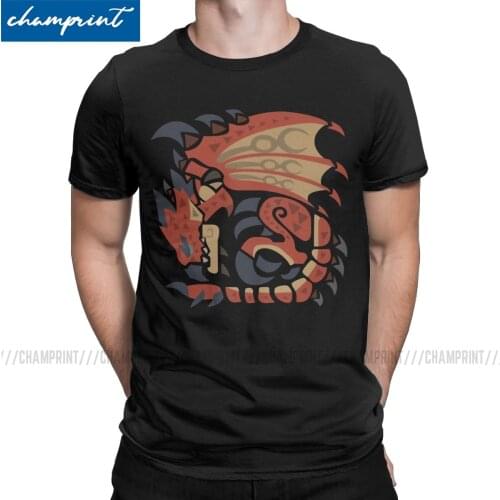 Casual Rathalos T-Shirt Men Crew Neck Pure Cotton T Shirt Monster Hunter World MHW Game Short Sleeve Tee Shirt Classic Clothing