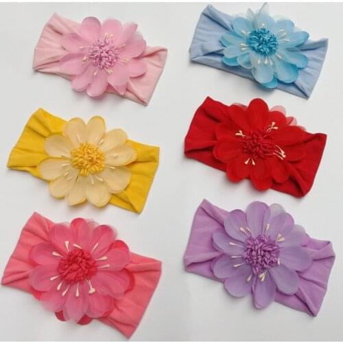 1 Pc Soft Baby Headband Elastic Flower Turban Nylon Headbands for Girls Head Wrap Newborn Bow Hairband Toddler Hair Accessories