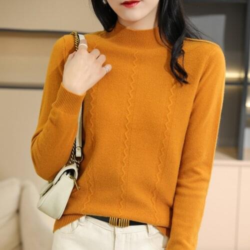 Pullover Womens Half Turtleneck Sweater Autumn and Winter Knitted Base Shirt Pure Color Cashmere Sweater Long Sleeve Women