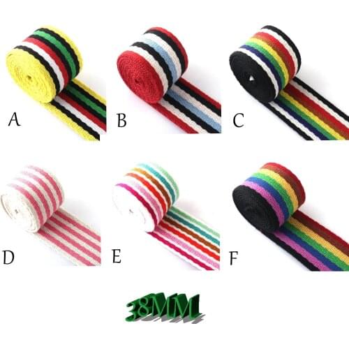 Multicolor 1.5 inches Striped Cotton Webbing Belt Dog Collar Webbing DIY Garment Textile Sewing Accessories 2yards
