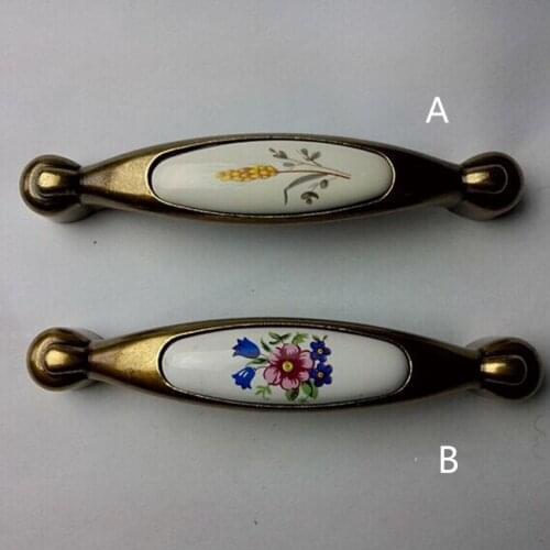 96mm Kitchen cabinet handle rustico rural ceramic drawer pull antique brass bronze dresser retro furniture door handles 3.75"