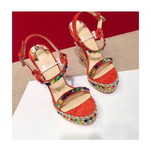 High platform women sandals colorful rivets high braid bottom increasing ankle buckles wedges high heel shoes woman