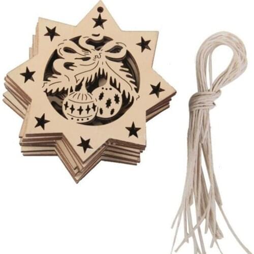 10Pcs/Lot Christmas Wood Snowflake Rustic Christmas Decorations For Xmas Tree Hanging Ornament Party Festival Supplies