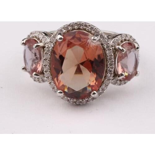 Three Oval Cut Sultanite Stone and Zirconia Womens Rhodium Plated Silver Ring,Woman Silver Sultanite Handmade Ring,colorchanging