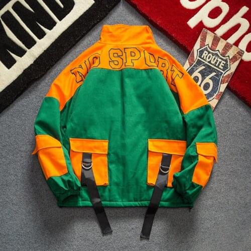 Patchwork Oversize Windbreaker Pullover Jackets Men Vintage Varsity Fashion Streetwear Hip Hop Thick Coats Clothes