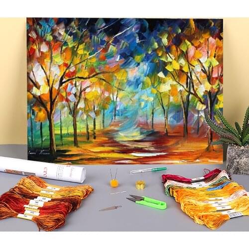 Night Forest Printed 11CT Cross-Stitch Embroidery Complete Kit DMC Threads Handicraft Knitting Handmade Craft Different Decor