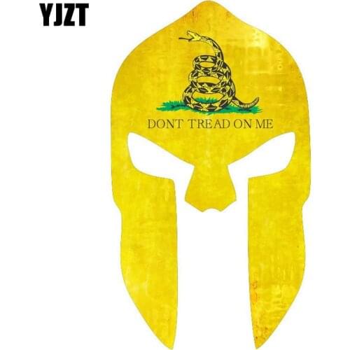 YJZT 8.7CM*15.2CM SPARTAN HELMET YELLOW SNAKE DONT TREAD ON ME Personality The Tail Of The Car Decals Car Sticker C1-7019