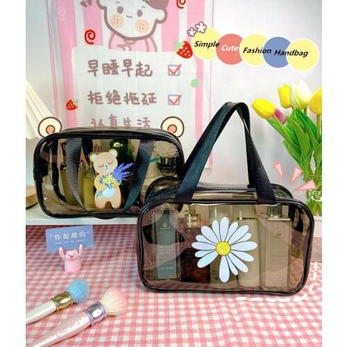 Womens Casual Ttransparent PVC Shoulder Bag Flowers Printing Shopping Bag Lady Handbag Cosmetic Bag Large Tote Shopper Bags